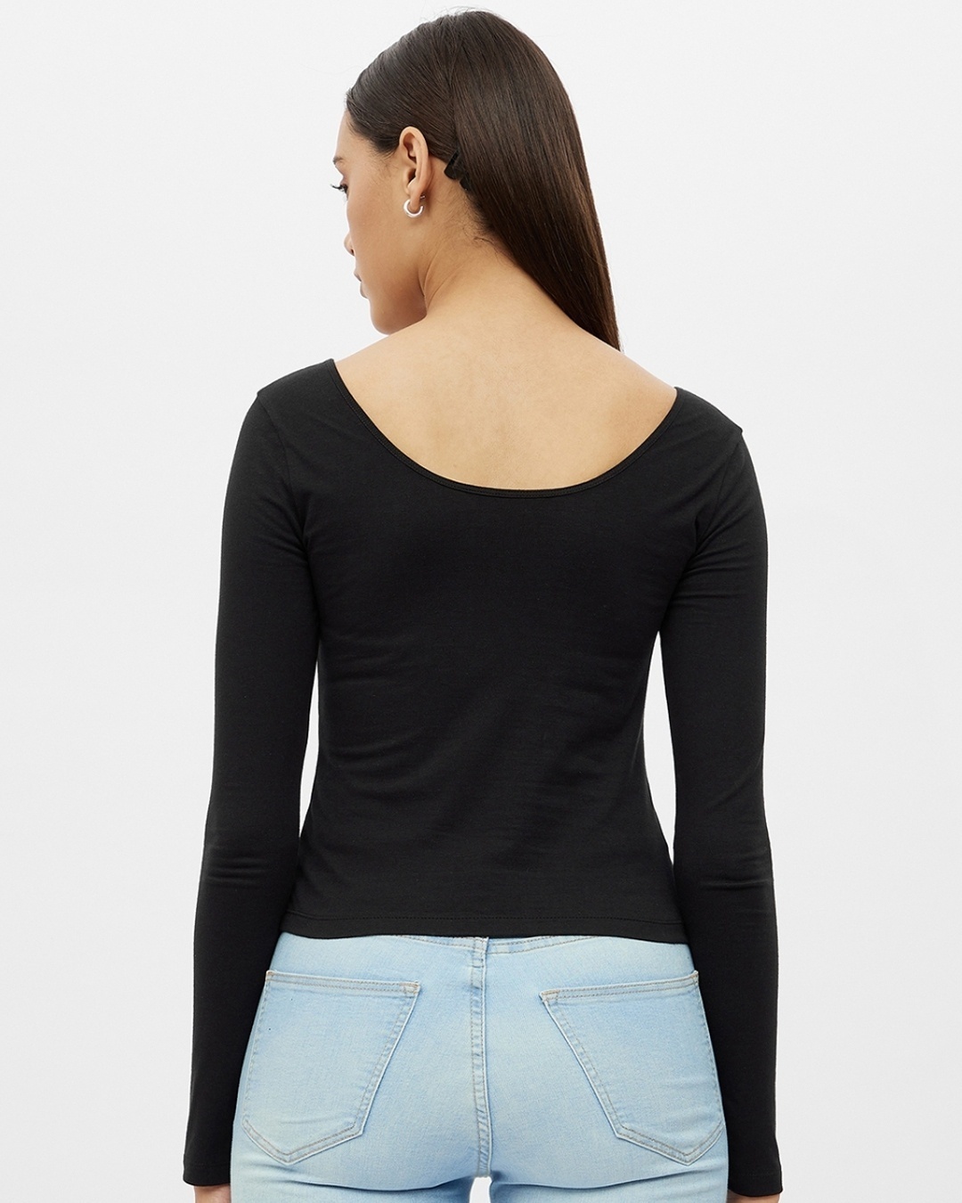 Shop Women's Black Cotton Scoop Neck Long Sleeve T-shirt-Design