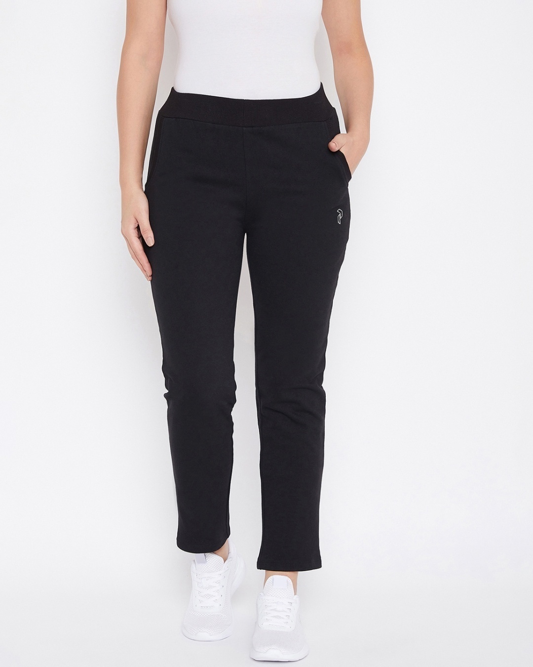 Shop Women's Black Cotton Track Pants-Front