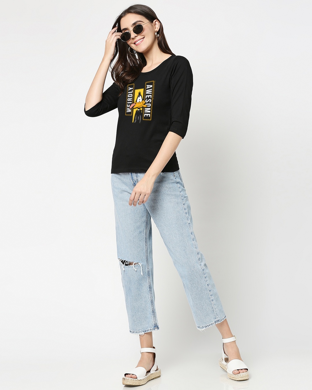 Shop Women's Black Daffy Awesome (LTL) 3/4 Sleeve Slim Fit T-shirt-Design