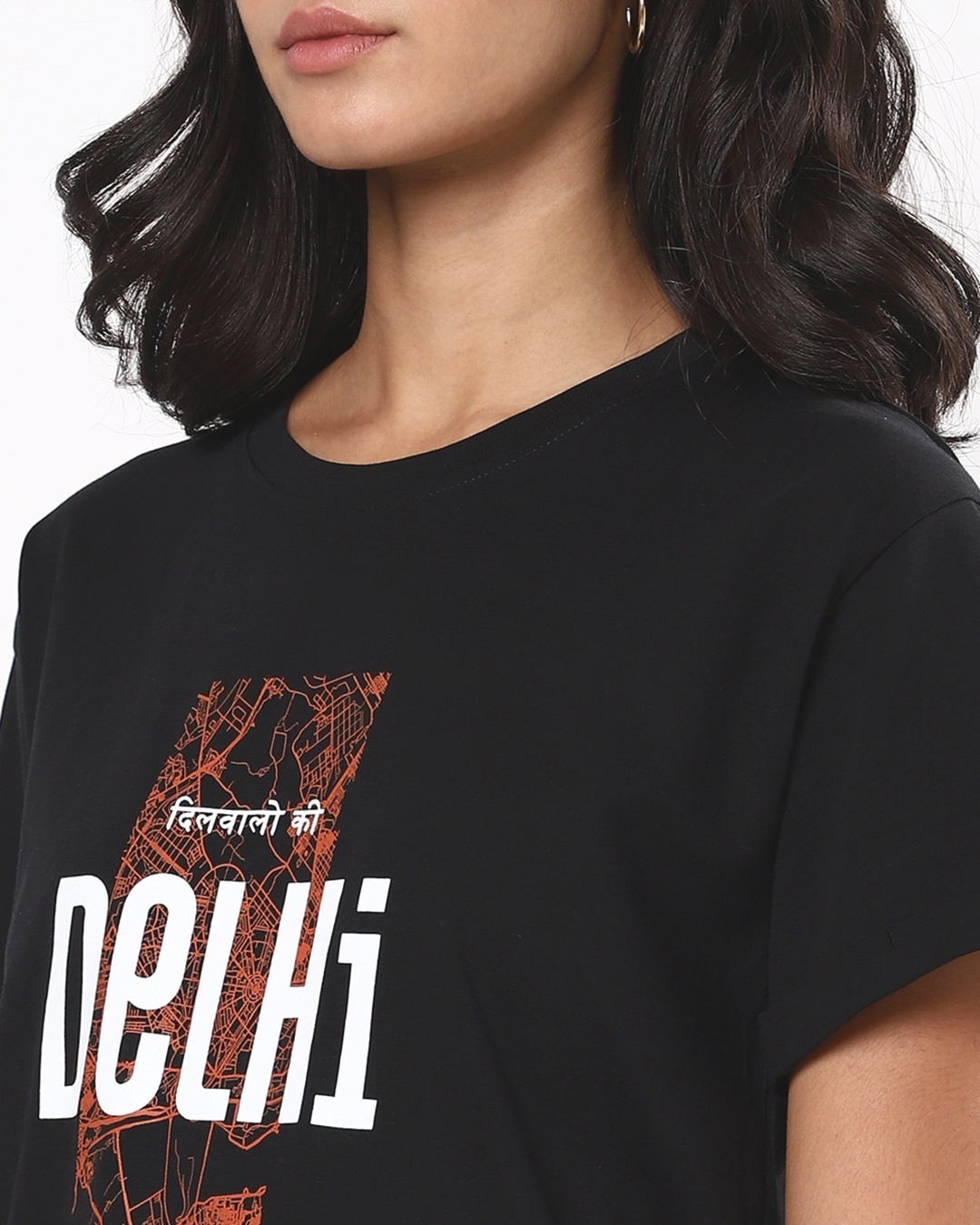 Shop Women's Black Delhi City Typography Boyfriend T-shirt