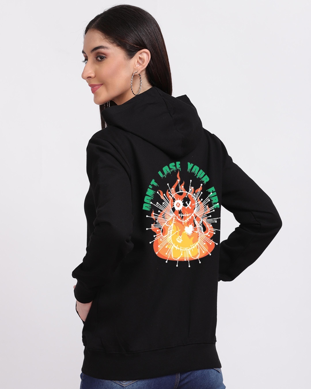 Shop Women's Black Don't Lose Your Fire Graphic Printed Hoodie-Back