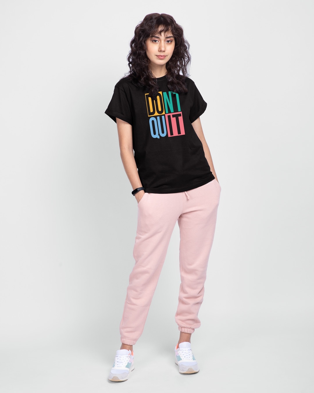 Shop Women's Black Don't Quit Boyfriend T-shirt-Design