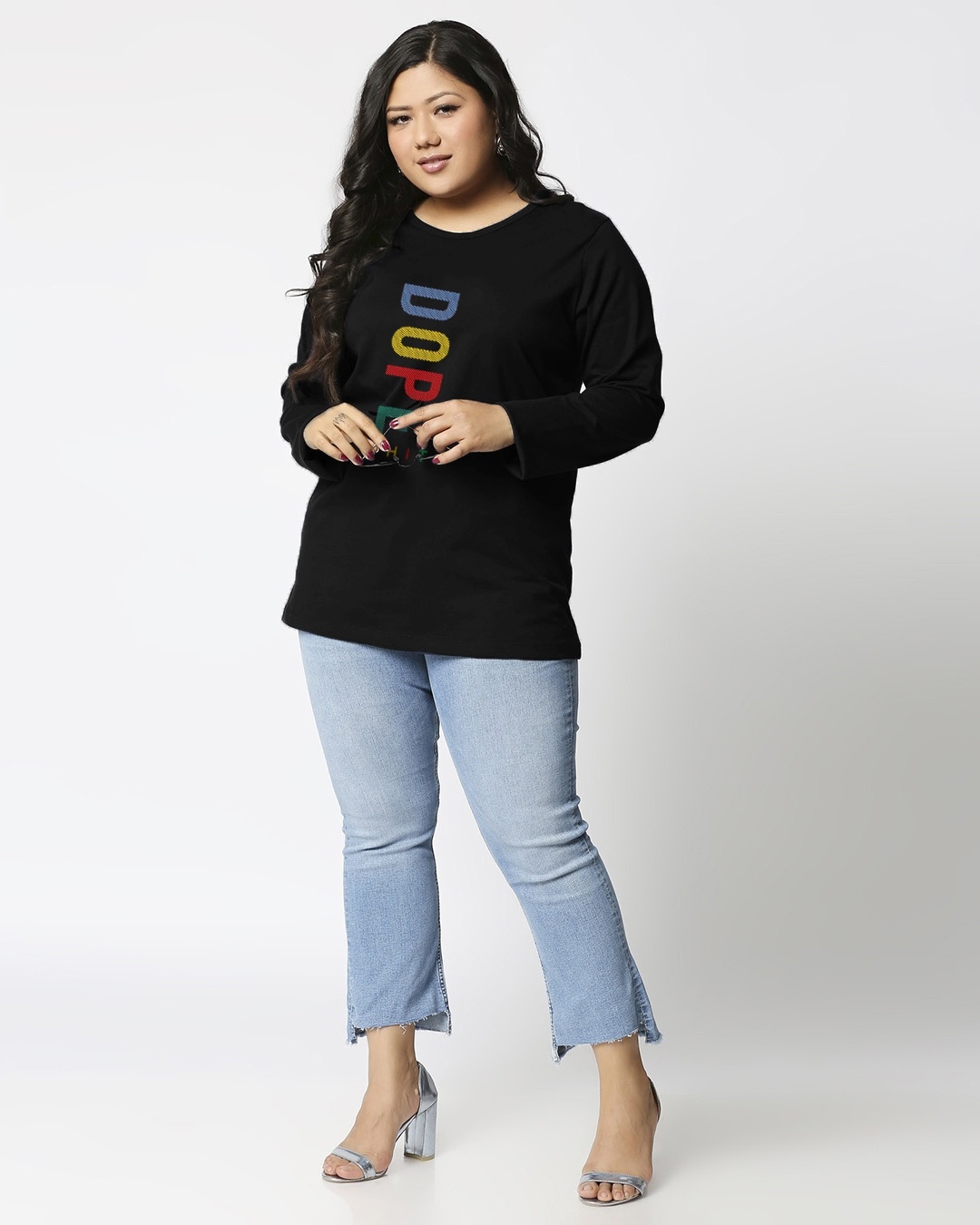 Shop Women's Black Dope Shit Typography Plus Size Slim Fit T-shirt-Design