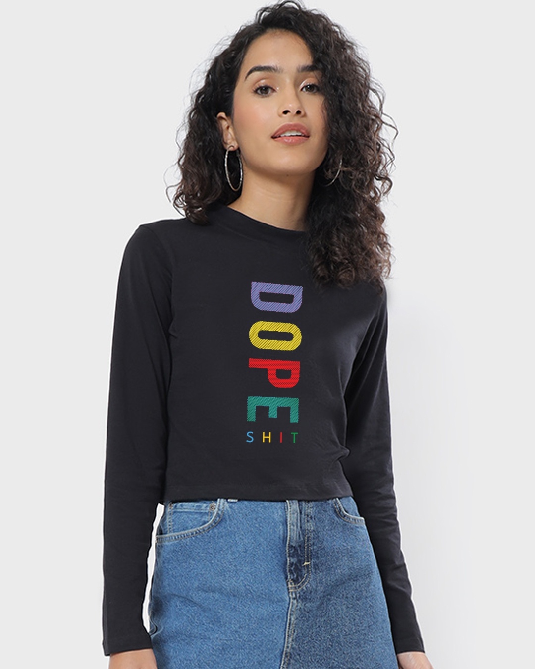 Shop Women's Black Dope Shit Typography Slim Fit T-shirt-Front