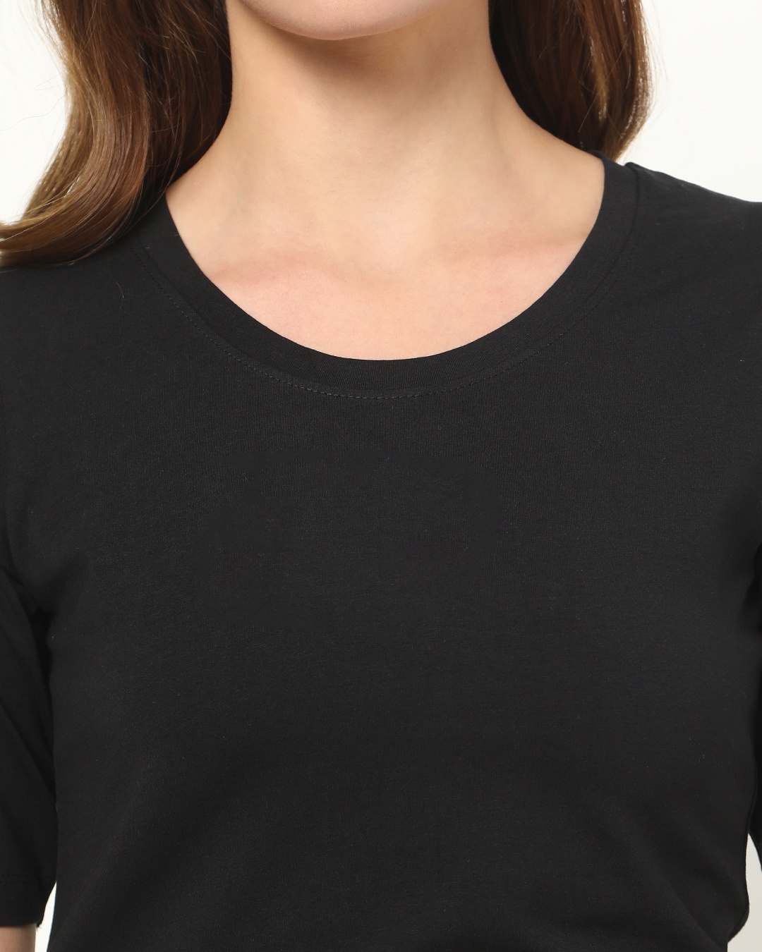 Buy Women's Black Elbow Sleeve Scoop Neck Tshirt for Women black