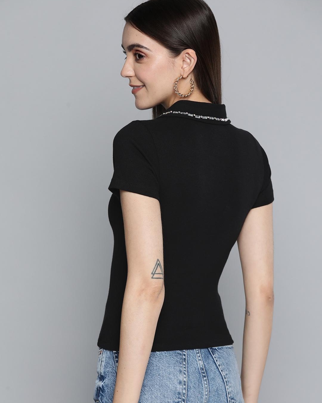 Buy Women's Black Embellished Slim Fit Crop Top for Women Black Online ...