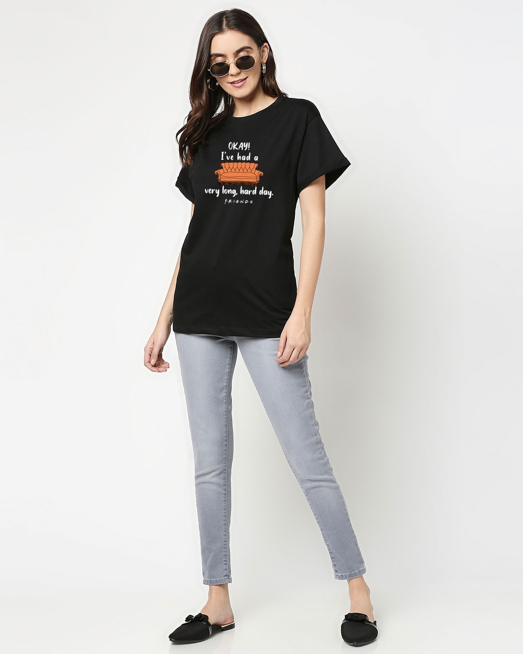 Shop Women's Black Friends Hard Day Typography Boyfriend T-shirt (FRL)-Design