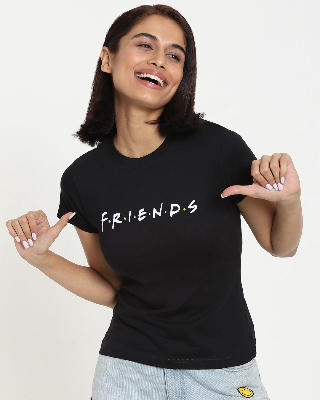 Shop Women's Black Friends Slim Fit T-shirt-Front