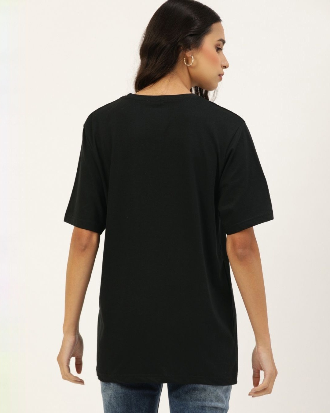 Shop Women's Black Graphic Print T-shirt-Back