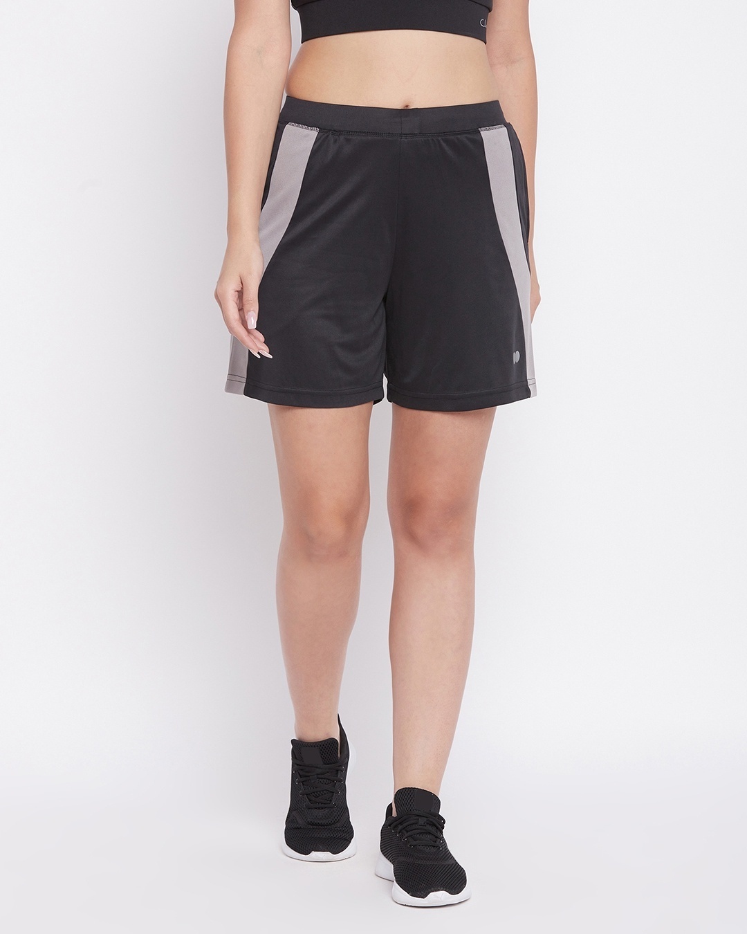 Shop Women's Black & Grey Color Block Slim Fit Shorts-Front