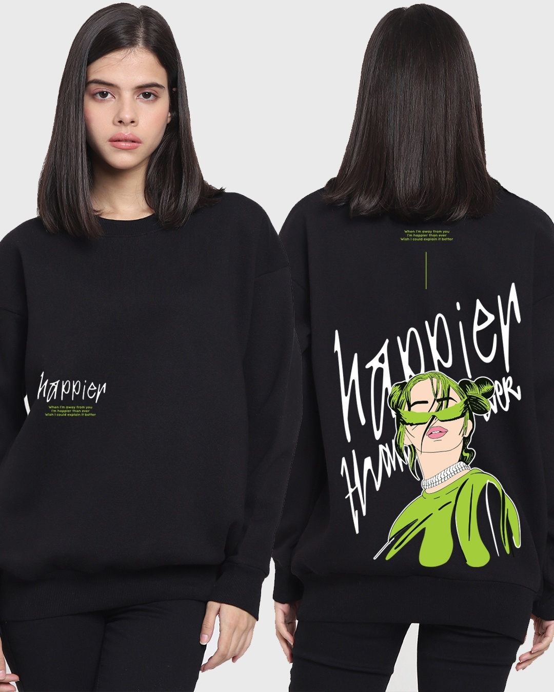 Buy Women's Black Happier Than Ever (Billie) Graphic Printed Oversized  Sweatshirt for Women Online at Bewakoof