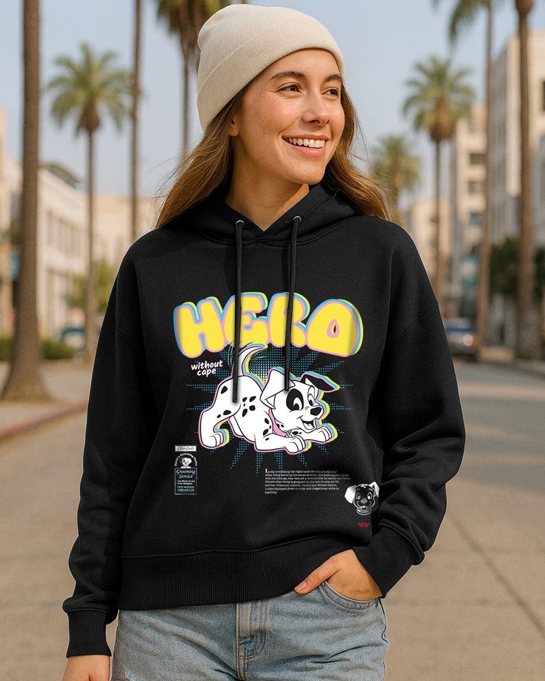 Women's Black Hero Without Cape Graphic Printed Oversized Hoodies