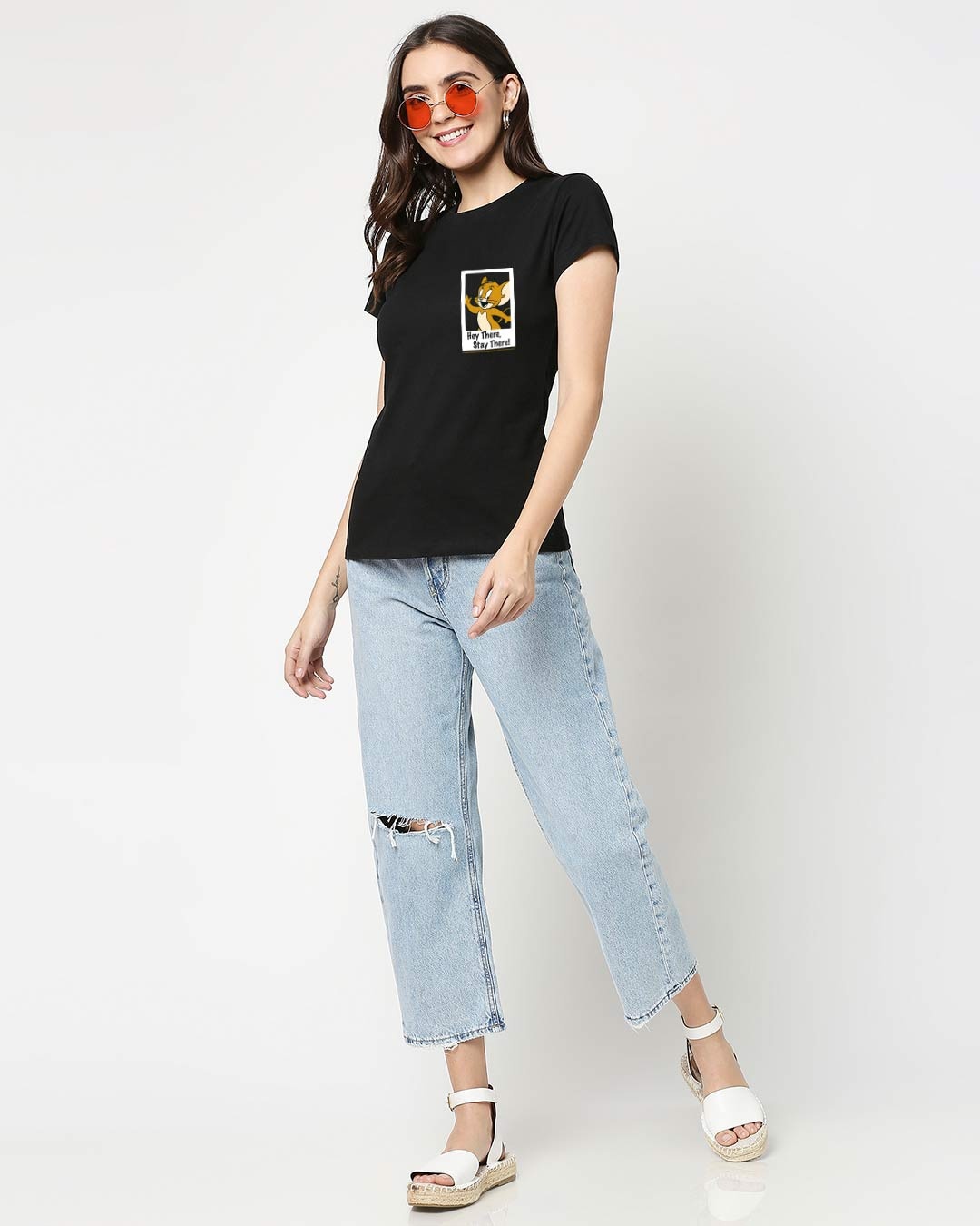 Shop Women's Black Hey There Stay There (TJL) Printed T-shirt-Design
