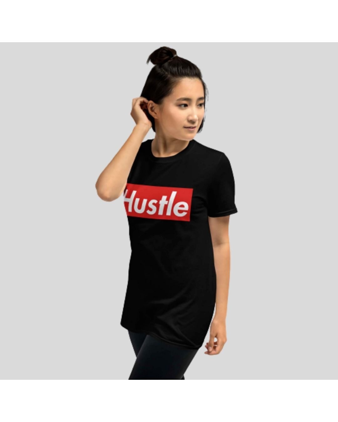 Shop Women's Black Hustle Typography T-shirt-Back