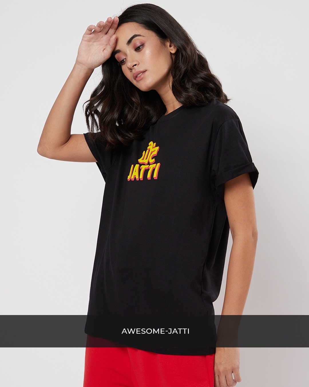 Shop Women's Black Khaint Jatti Typography Boyfriend T-shirt-Design