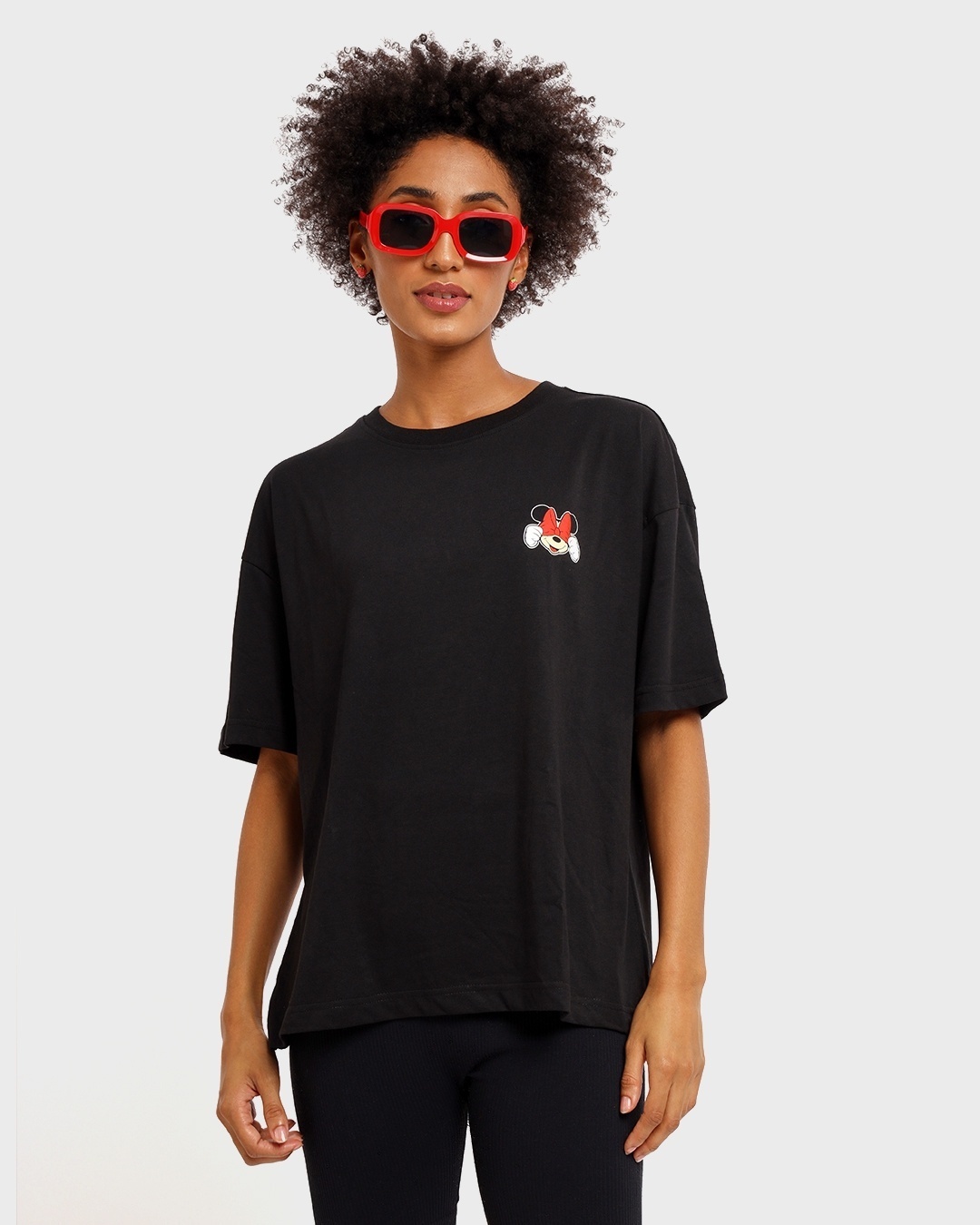 Shop Women's Black Minnie Love Graphic Printed Oversized T-shirt-Back