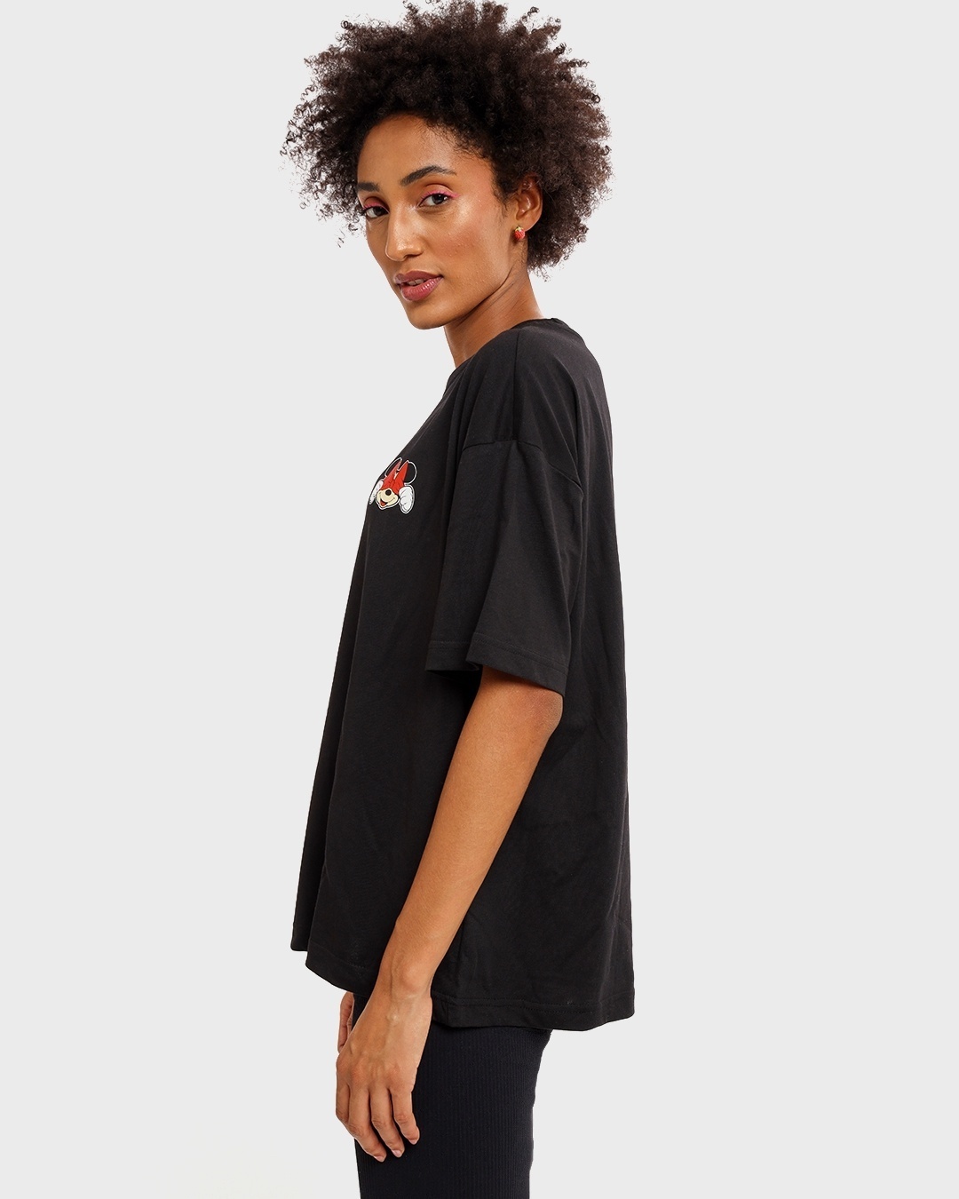 Shop Women's Black Minnie Love Graphic Printed Oversized T-shirt-Design