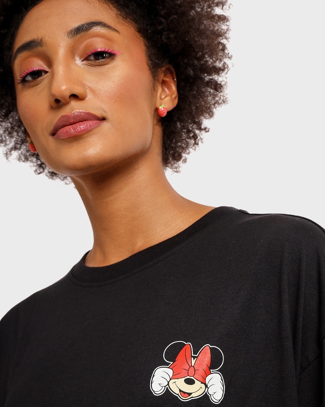 Shop Women's Black Minnie Love Graphic Printed Oversized T-shirt