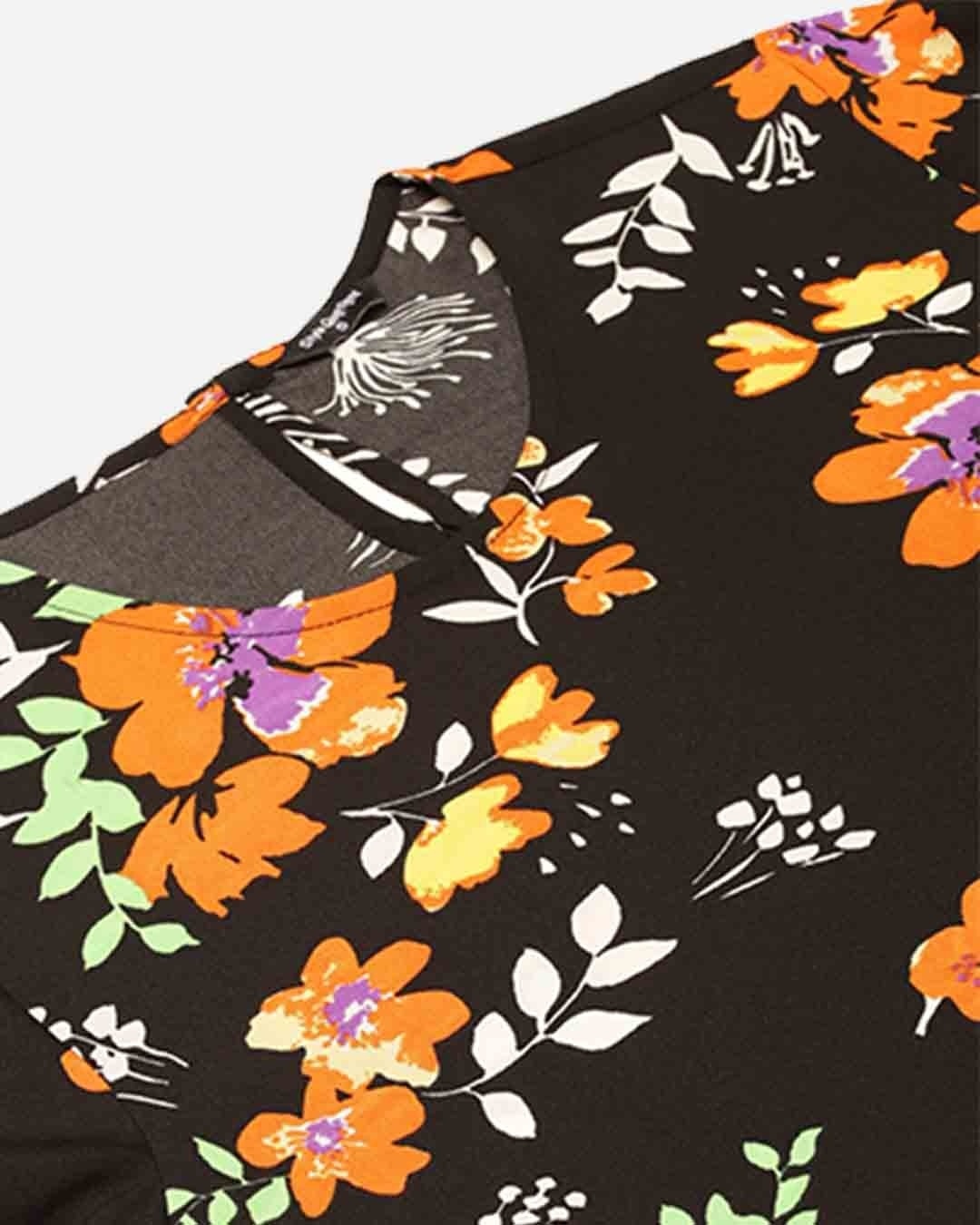 Shop Women's Black & Orange Floral Print Regular Top