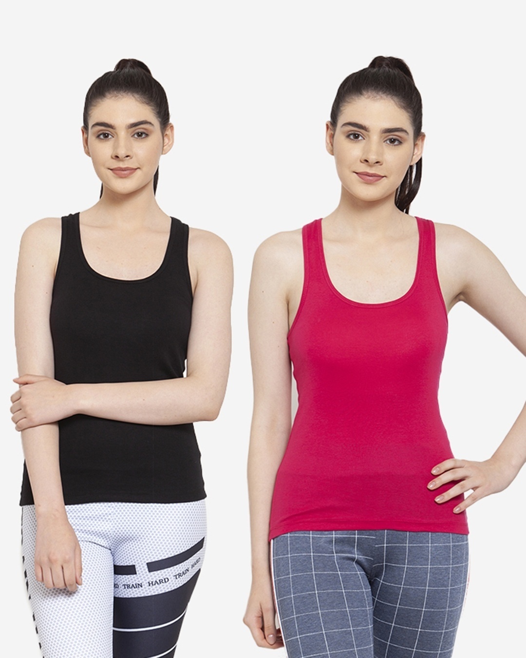 Shop Women's Black & Pink Tank Tops (Pack Of 2)-Front