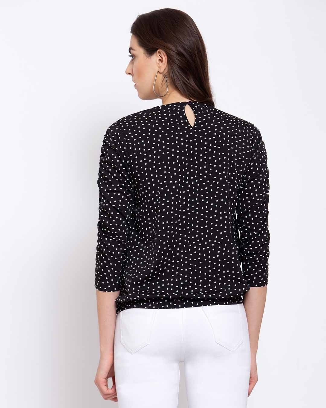 Shop Women's Black Polka Dots Three Quarter Sleeves Regular Top-Design
