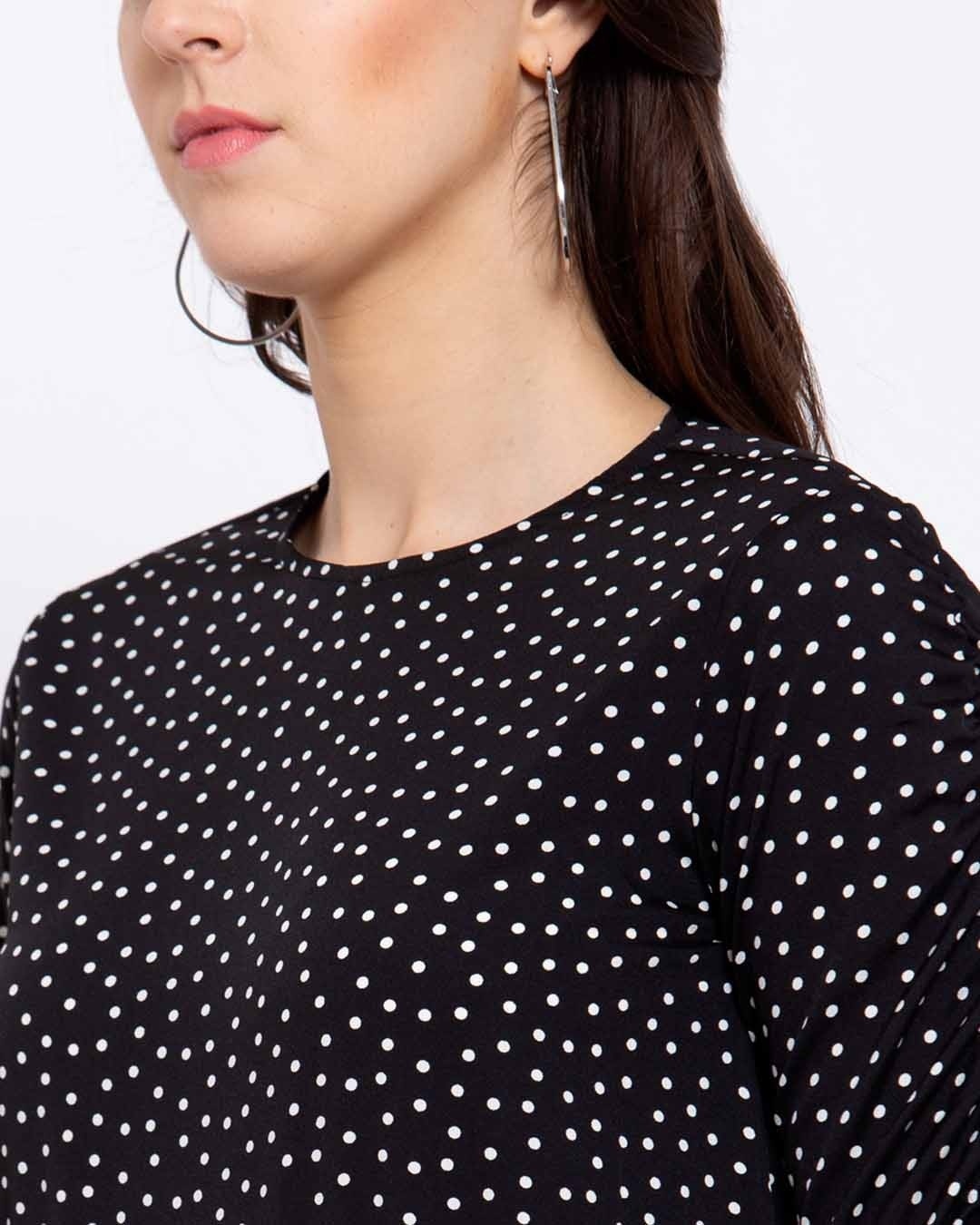 Shop Women's Black Polka Dots Three Quarter Sleeves Regular Top