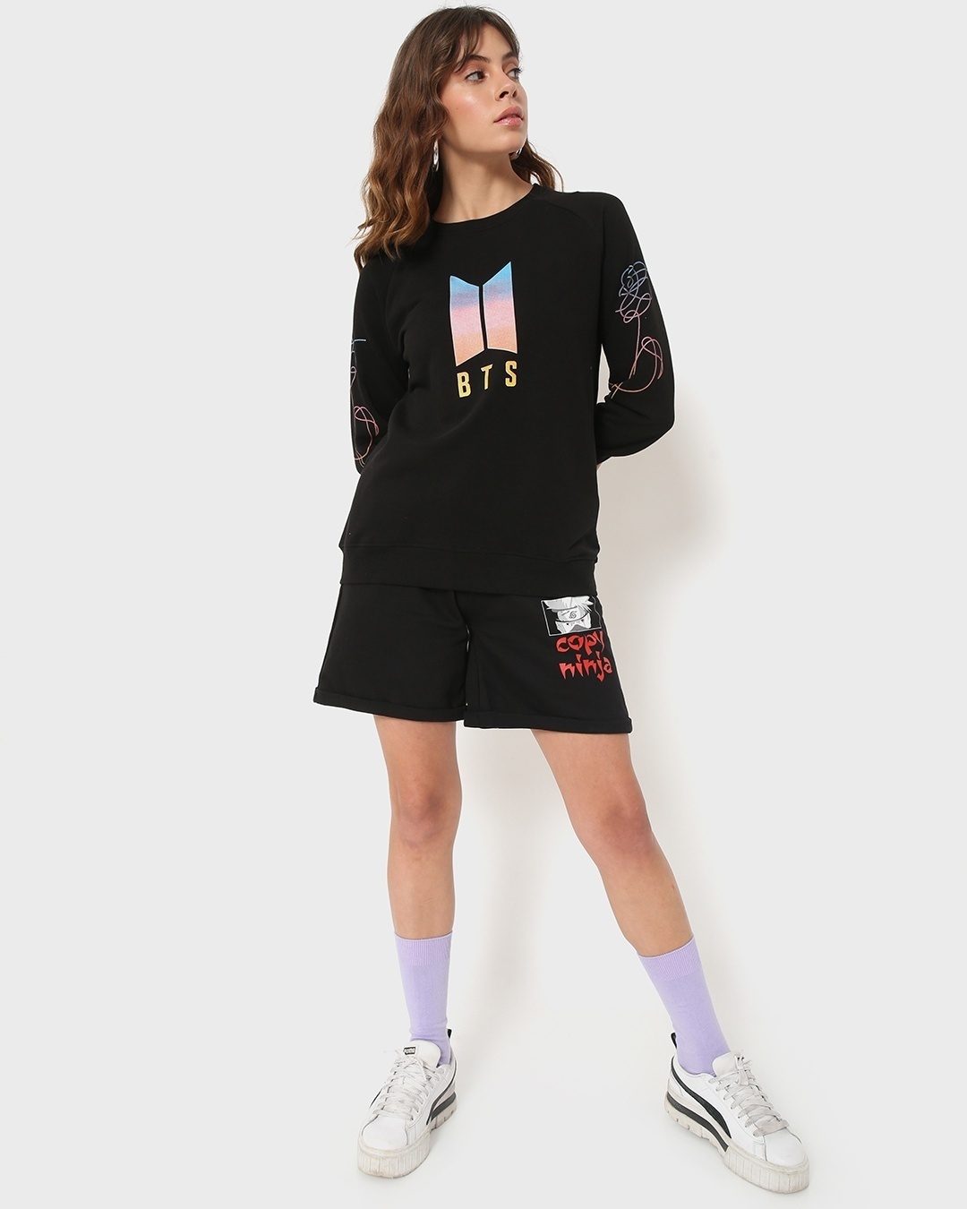 Shop Women's Black BTS Typography Sweatshirt-Full