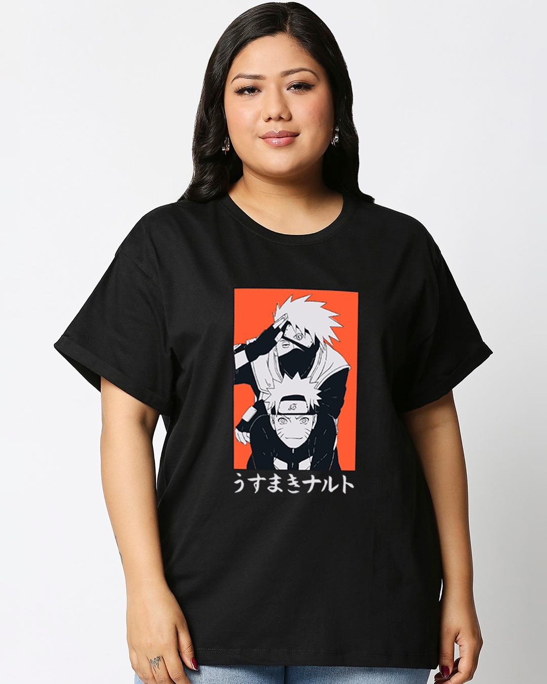 Shop Women's Black Prophecy Graphic Printed Plus Size Boyfriend T-shirt-Front