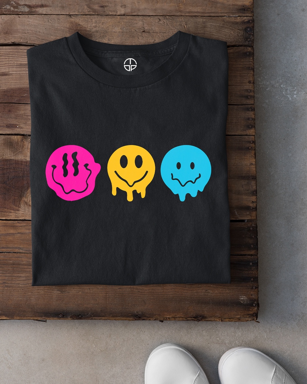 Shop Women's Black Psychedelic Smileys Graphic Printed T-shirt-Back