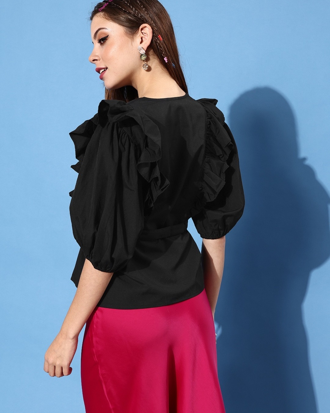 womens black puff sleeve top