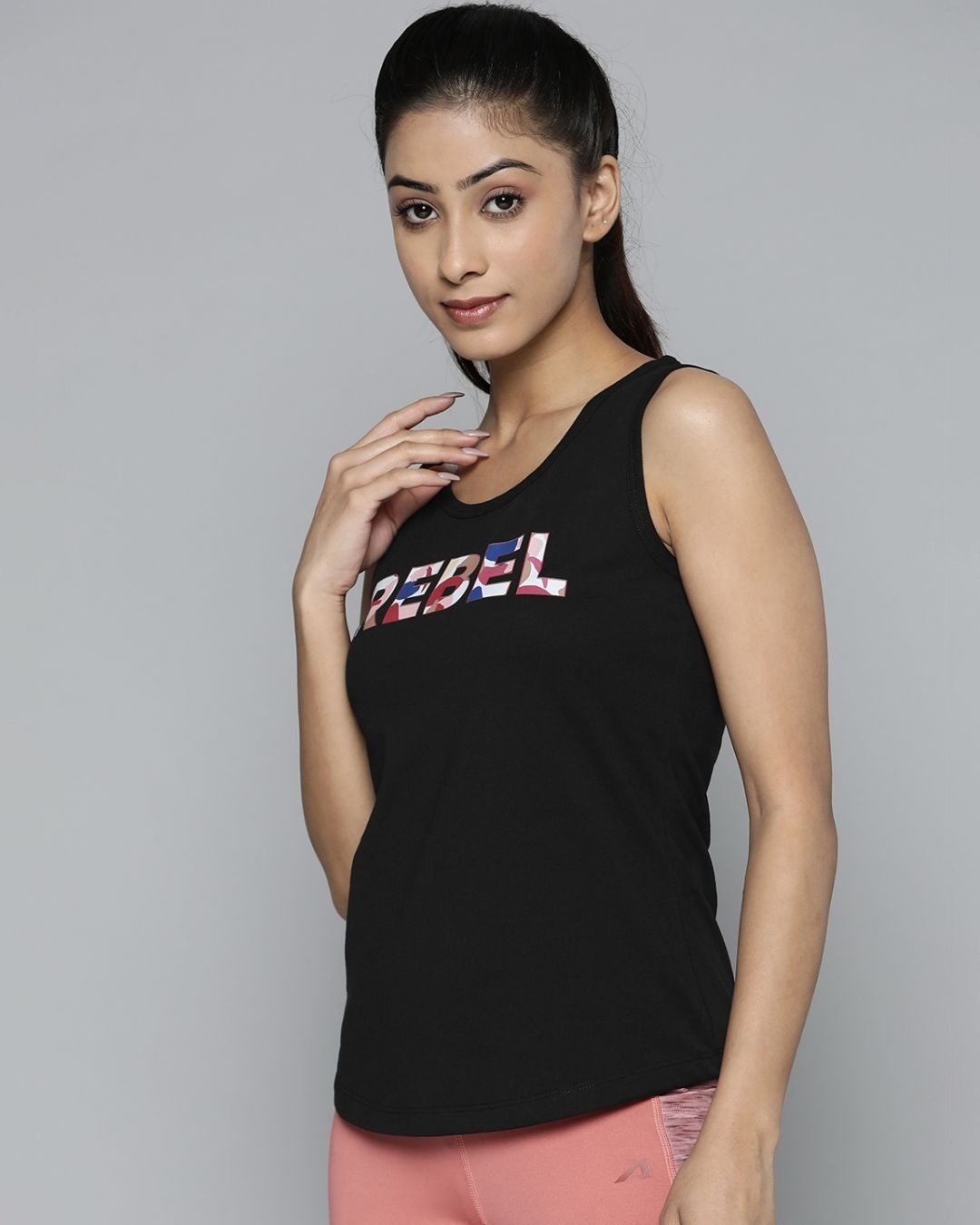 Shop Women's Black Rebel Typography Slim Fit T-shirt-Back