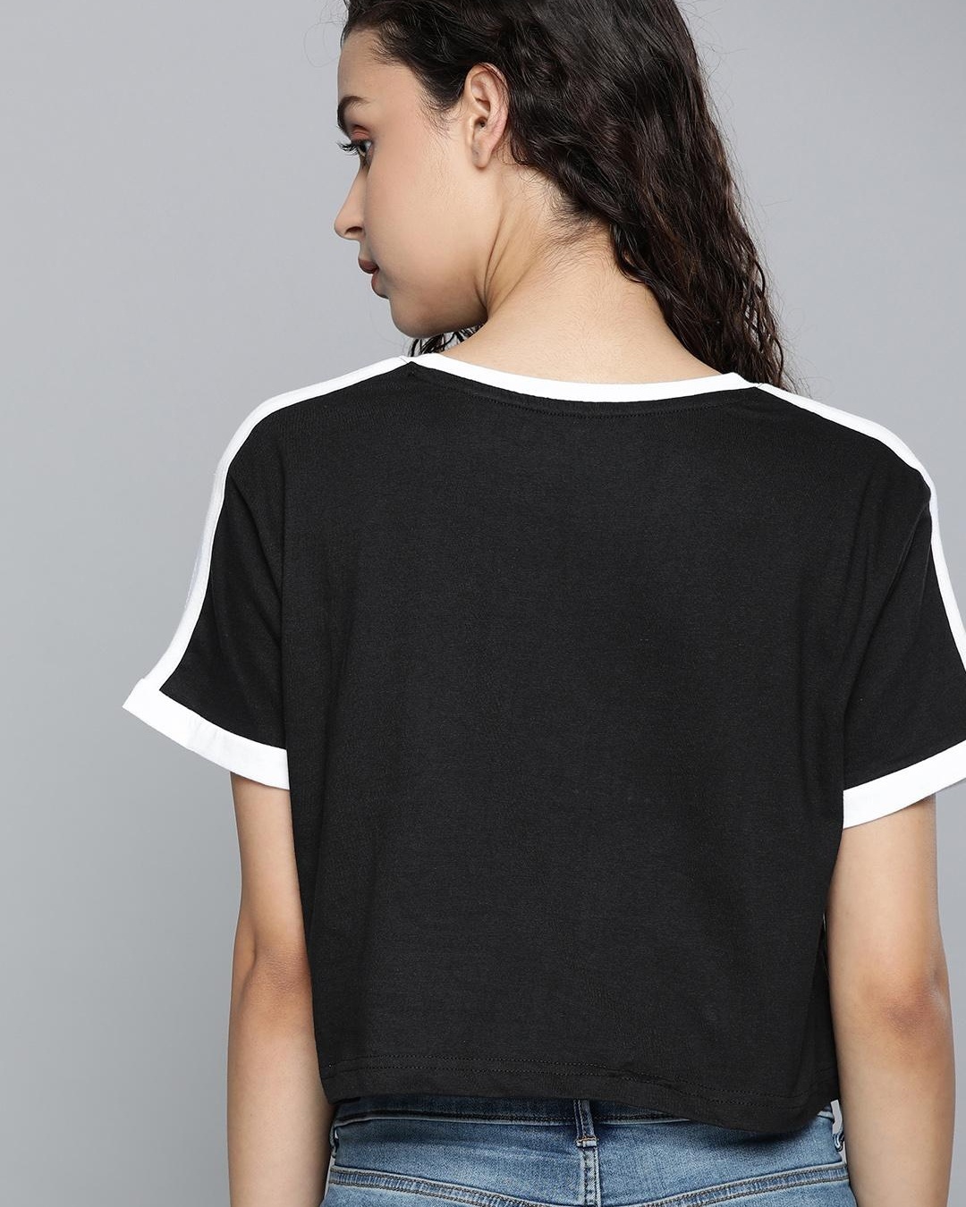 Buy Women's Black Relaxed Fit Crop Tshirt for Women Black Online at