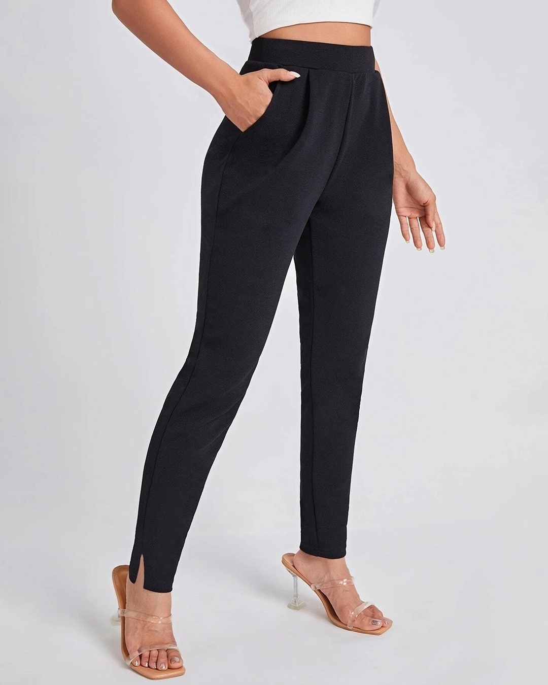 Buy COVER STORY Black Womens Solid Ankle Length Trousers  Shoppers Stop