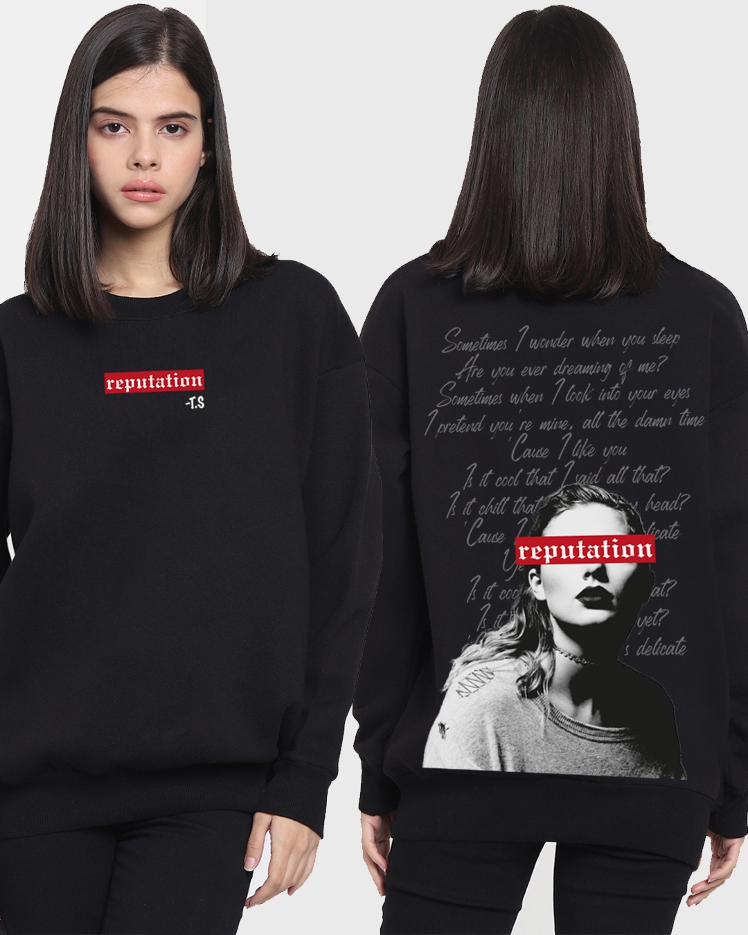 Buy Women's Black Reputation Taylor Swift Graphic Printed Oversized  Sweatshirt Online at Bewakoof