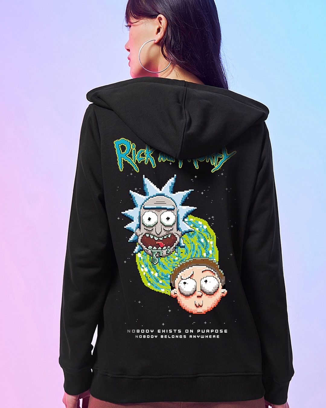Women's Black Rick and Morty Graphic Printed Hoodies