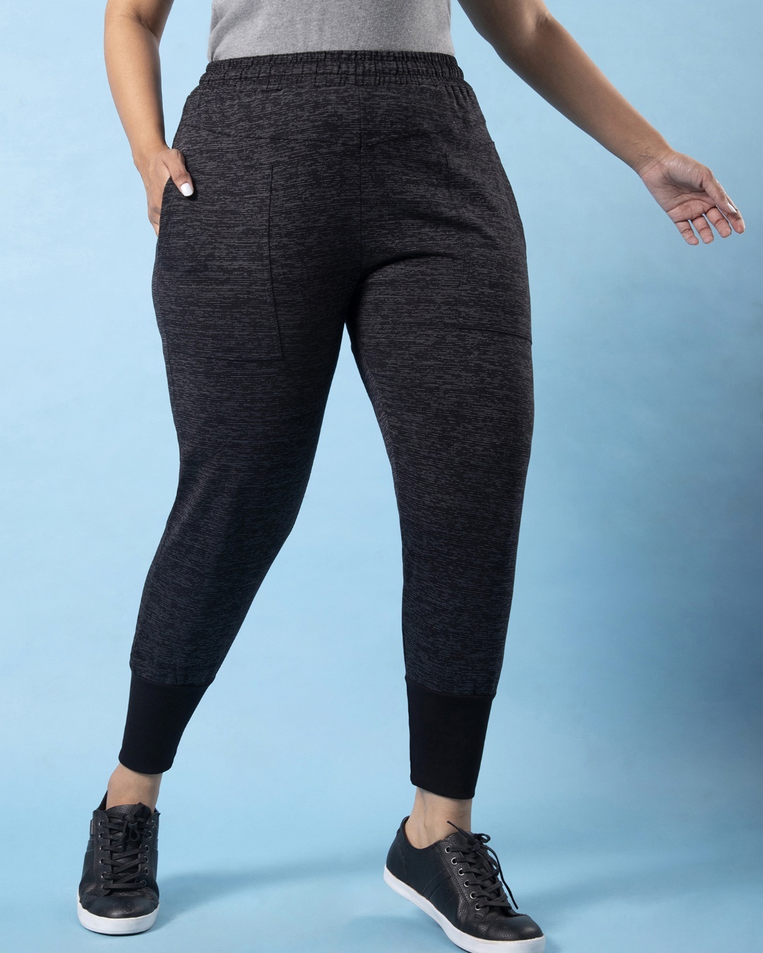 Shop Women's Black Self Design Slim Fit Joggers-Back