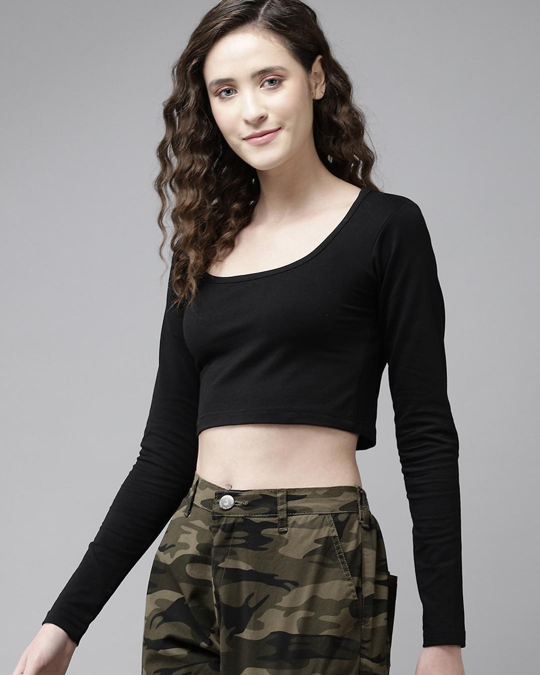 Buy Women's Black Slim Fit Crop Top for Women Black Online at Bewakoof