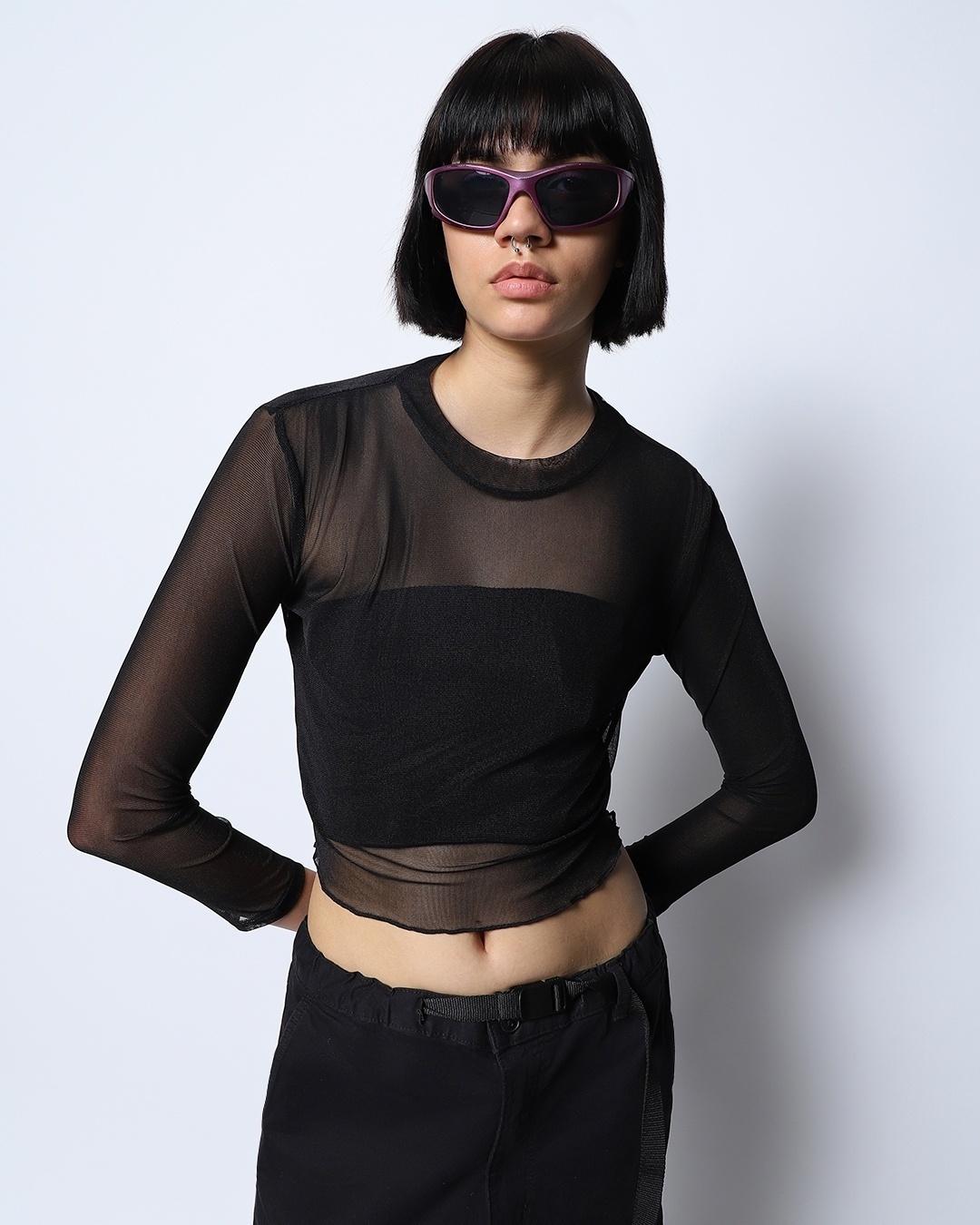 Buy Black Mesh Crop Top With Short Sleeves Sheer See Through Mesh Tops for  Women Online in India 