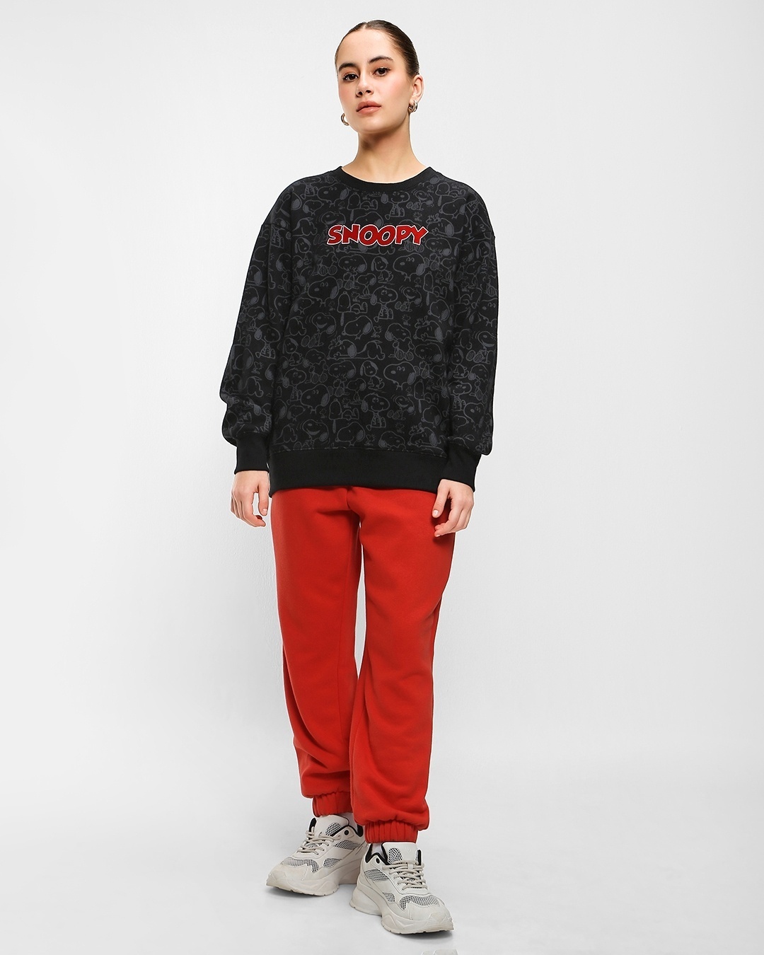 women s black snoopy all over printed oversized sweatshirt 504100 1703687645 5 - Bewakoof Blog