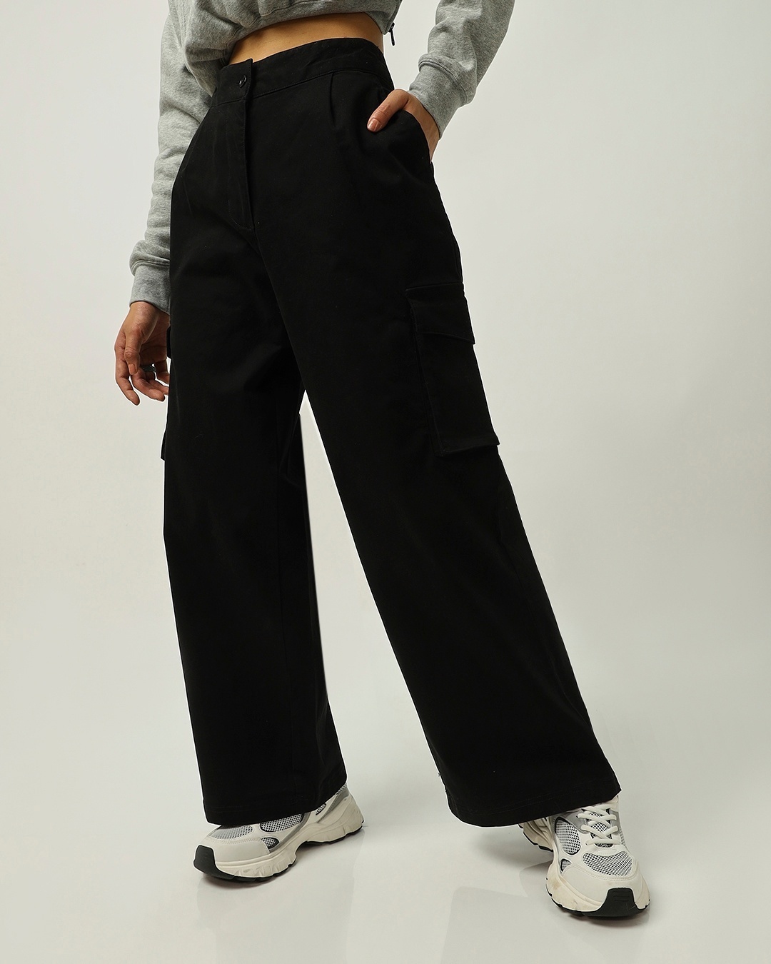Black Cargo Pants for Women | Wide Leg Trousers | Plus Size