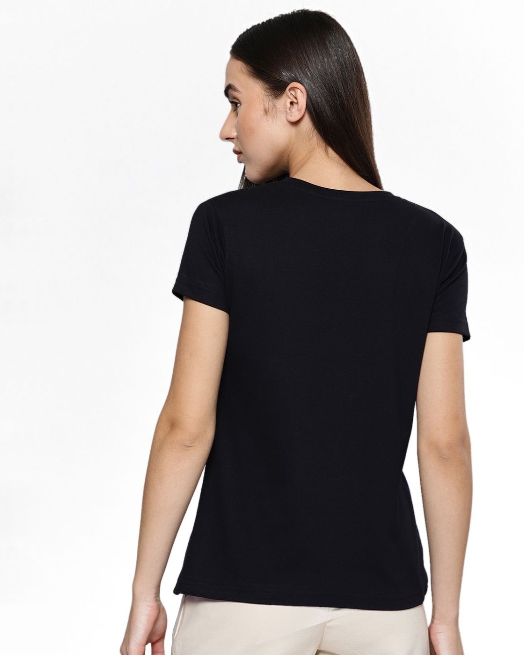 Shop Women's Black Solid T-shirt-Back