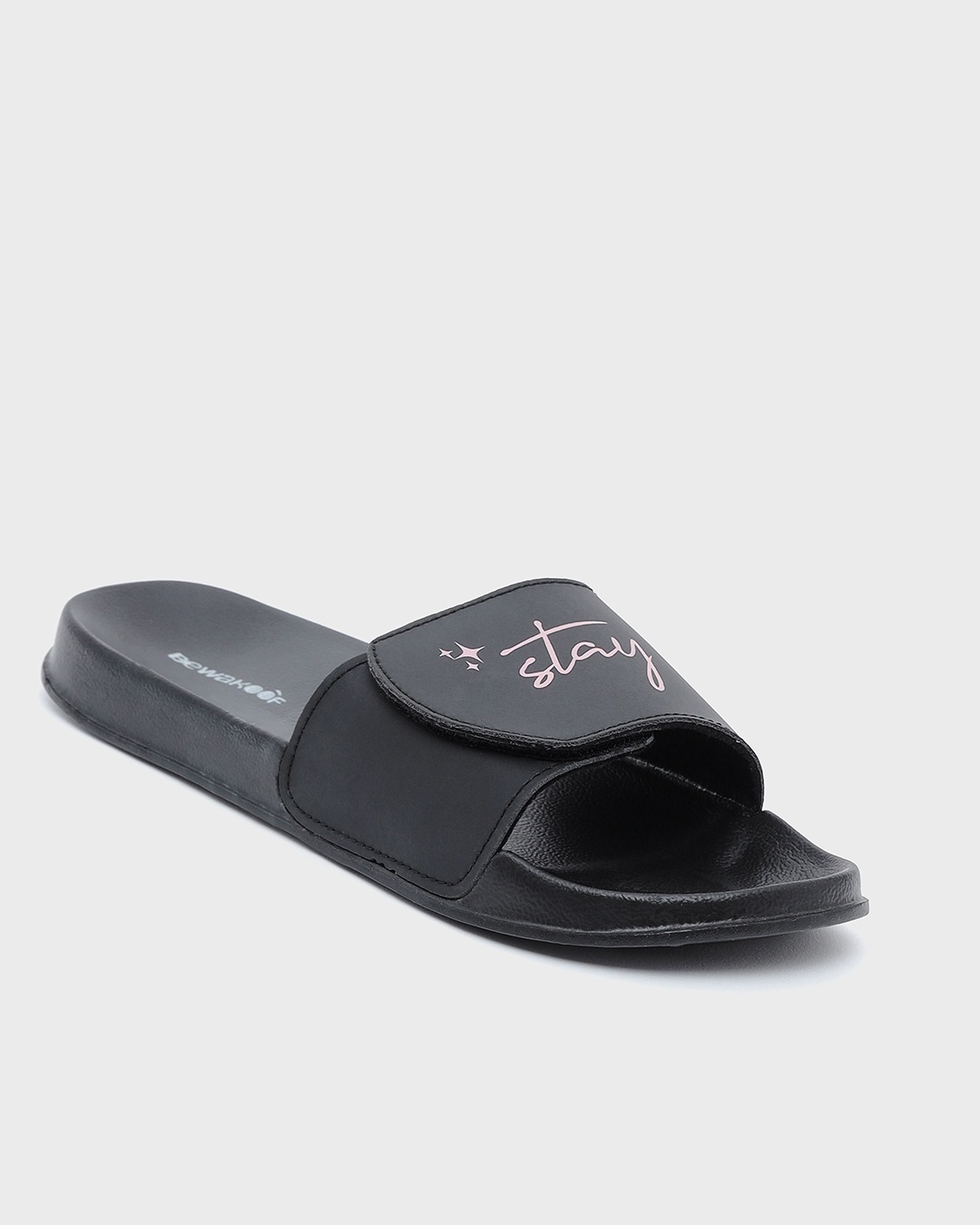 Shop Women's Black Stay Classy Typography Adjustable Velcro Slider-Full
