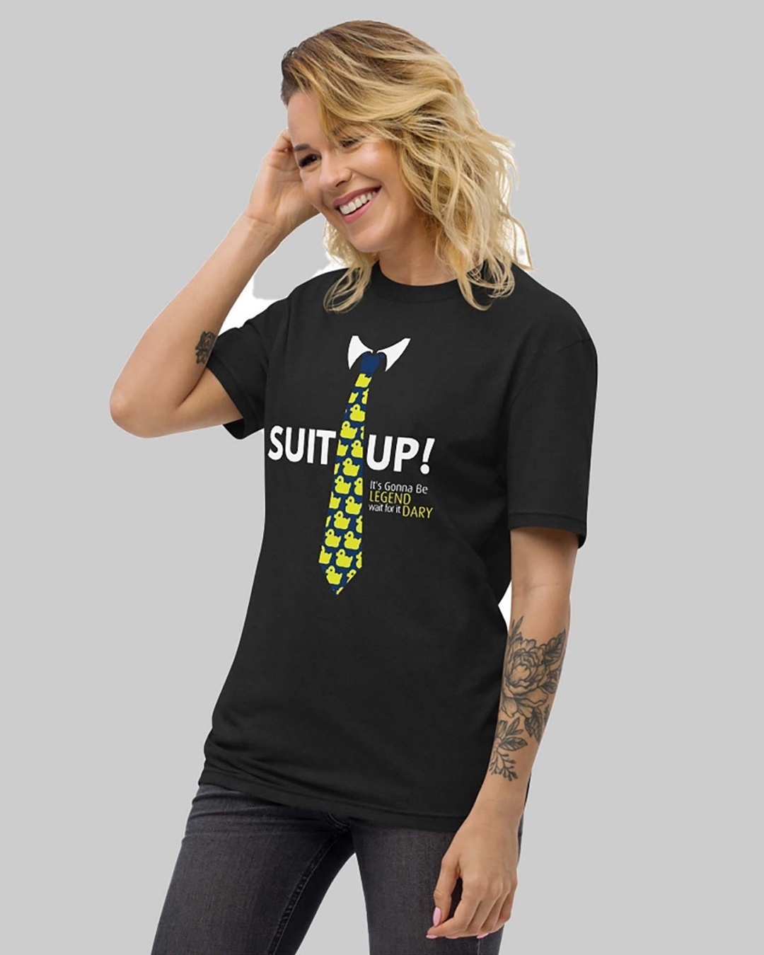 Shop Women's Black Suit Up Typography Loose Fit T-shirt-Full
