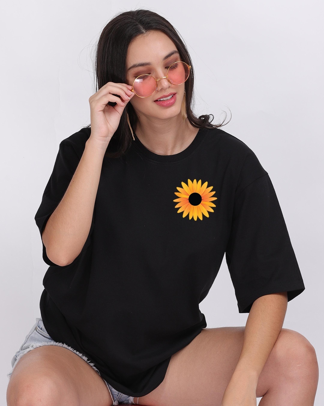 PRINTED SUNFLOWER  WOMEN'S THREE QUARTER SLEEVE T-SHIRT SIDE POCKET main image 1