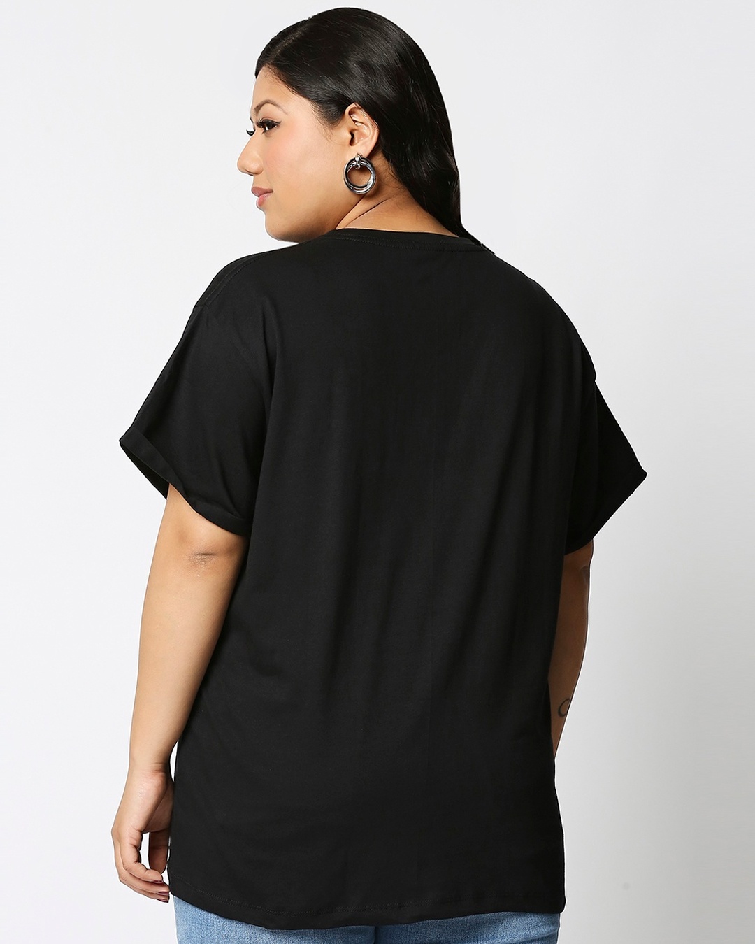 Shop Women's Black Sweet Memories Graphic Printed Plus Size Boyfriend T-shirt-Back