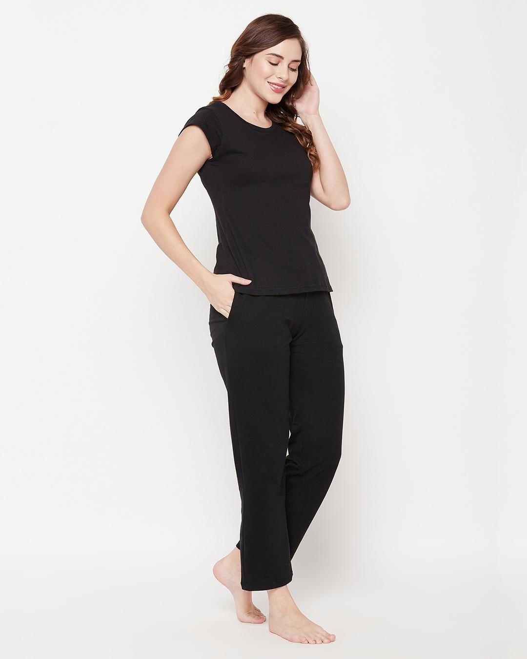 Buy Women's Black Tshirt & Pyjama Set Online in India at Bewakoof