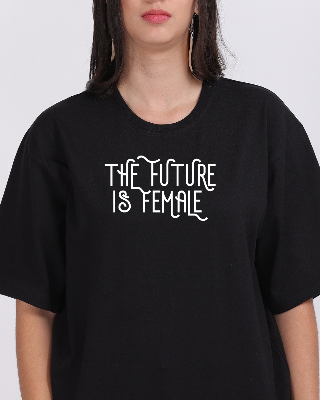 Shop Women's Black The Future Is Female Typography Oversized T-shirt-Full