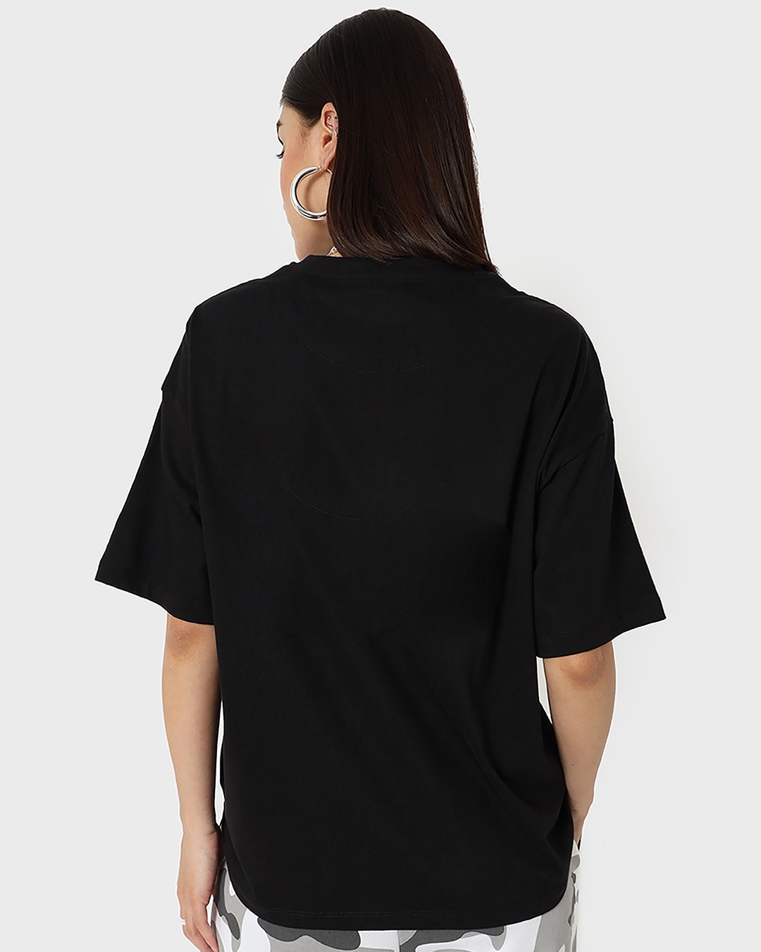 Shop Women's Black Tropical Vibes Typography Oversized T-shirt-Back