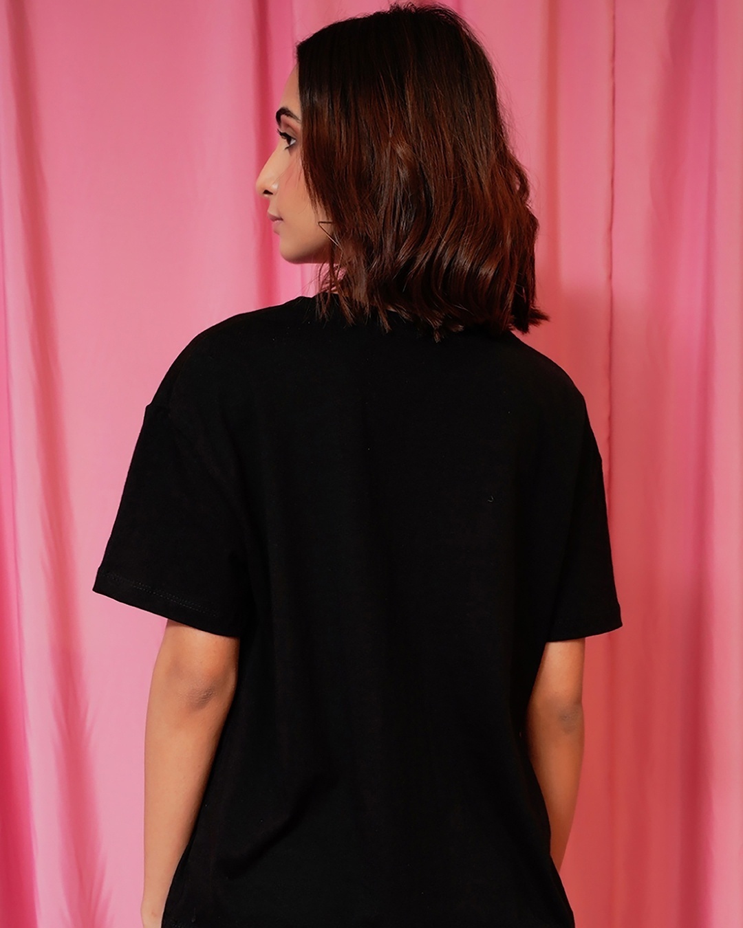 Shop Women's Black Typography Oversized T-shirt-Back
