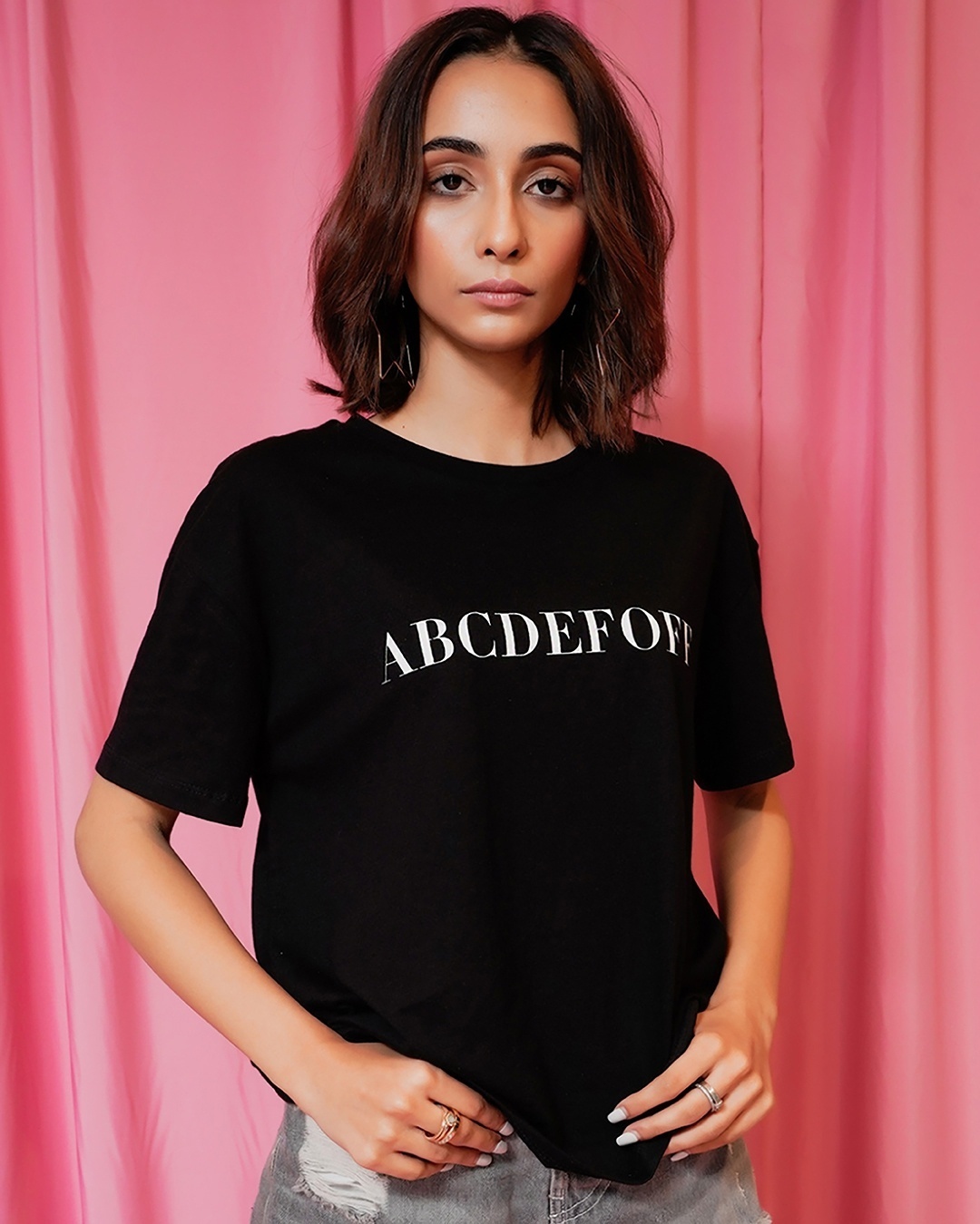 Shop Women's Black Typography Oversized T-shirt-Full